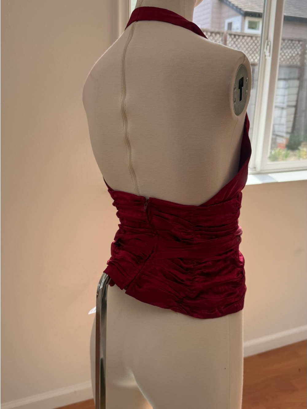 Satin Ruched Halter Top in Jewel Red - Picture 2 of 3